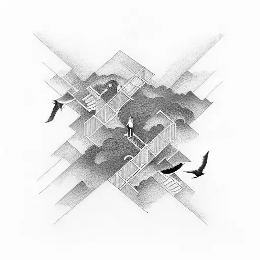 Stairway into clouds with doves  tattoo design idea