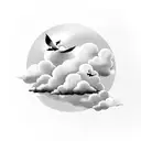 clouds in the sky with doves and stairway tattoo design idea
