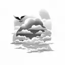 clouds in the sky with doves and stairway tattoo design idea