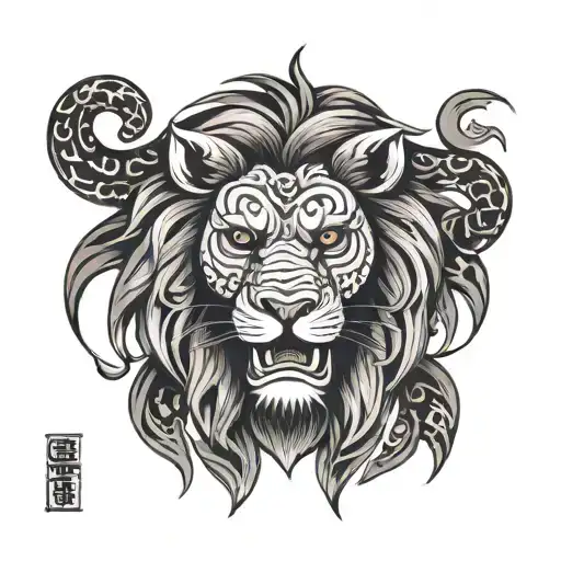 Tribal Lion with a shield behind tattoo design idea