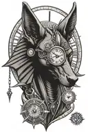 anubis with clock above eye of ra under  egyptian god tattoo design idea
