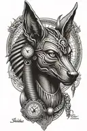 anubis with clock above eye of ra under  egyptian god tattoo design idea
