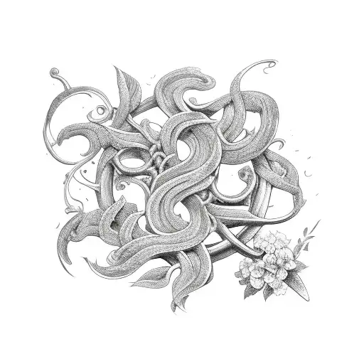 sword with vines wrapping the blade. flowers bloom from vines tattoo design idea