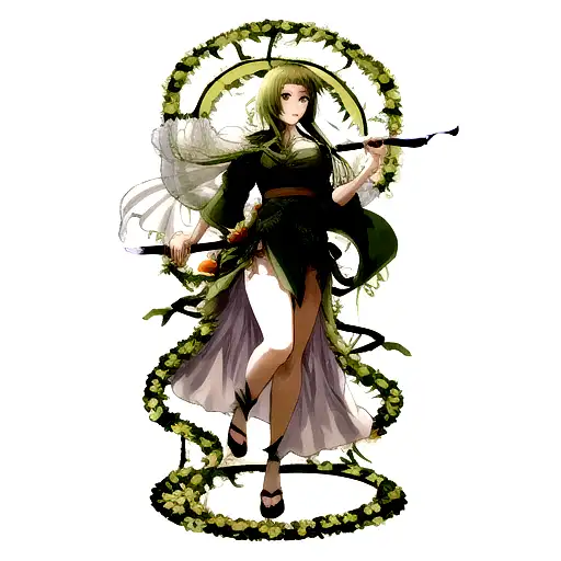 sword with vines wrapping the blade. flowers bloom from vines tattoo design idea