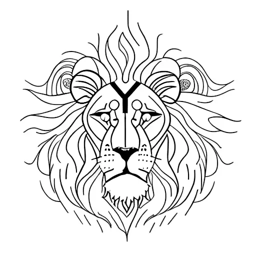 lion with cheetah merged together with one light brown and a dark brown eye, a clock with the time 8:15 tattoo design idea