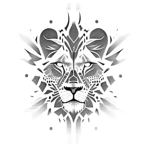 lion with cheetah merged together with one light brown and a dark brown eye, a clock with the time 8:15 tattoo design idea