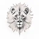 lion with cheetah merged together with one light brown and a dark brown eye, a clock with the time 8:15 tattoo design idea
