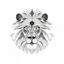 lion with cheetah merged together with one light brown and a dark brown eye, a clock with the time 8:15 tattoo design idea