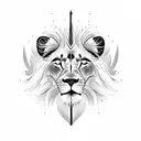 lion with cheetah merged together with one light brown and a dark brown eye, a clock with the time 8:15 tattoo design idea