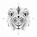 lion with cheetah merged together with one light brown and a dark brown eye, a clock with the time 8:15 tattoo design idea