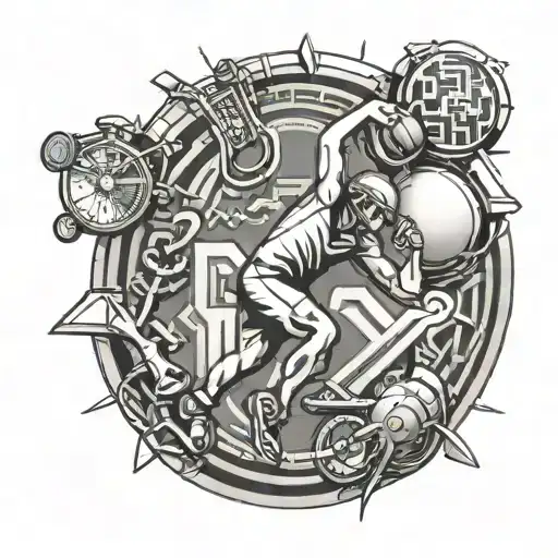 A network engineer-themed tattoo with elements of triathlon, golf, and kickboxing tattoo design idea