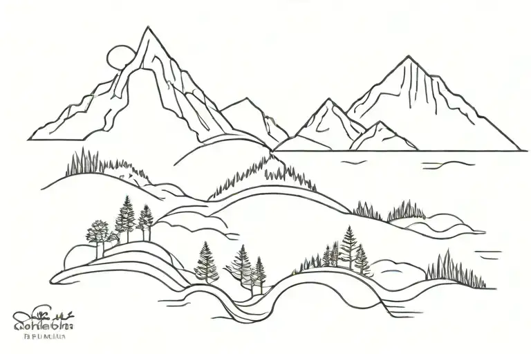 beach sunset mountains tattoo design idea