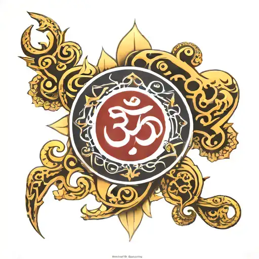 trishul Om and damru along tattoo design idea