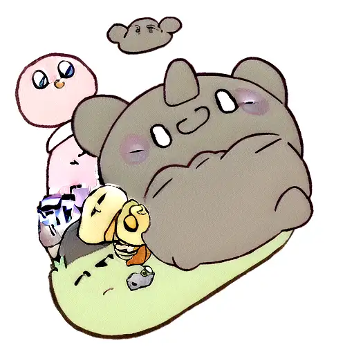 Sleepy Kirby laying on Totoro with Soot sprites  tattoo design idea