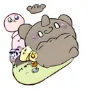 Sleepy Kirby laying on Totoro with Soot sprites  tattoo design idea