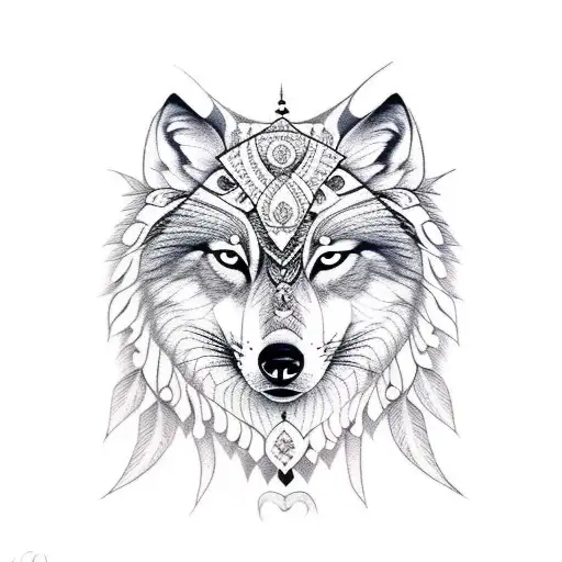Indian women with wolf  tattoo design idea