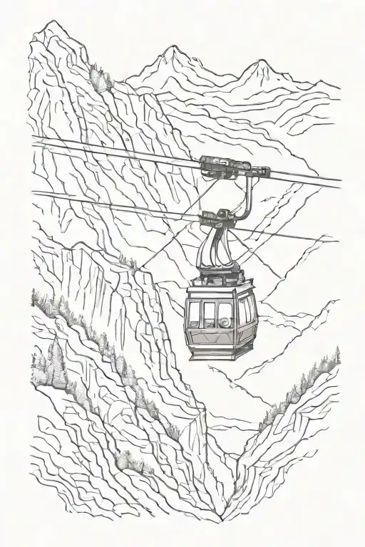 mountains cable car tattoo design idea