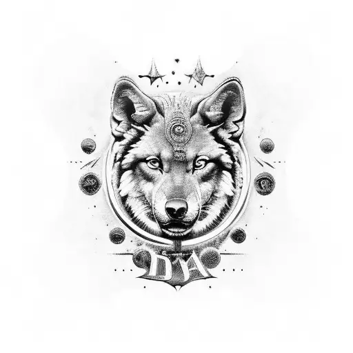 diosa griega . ojos penetrantes. buen escote. con un fondo celestial ,fondo no cargado puede aparecer un lobo tattoo design idea