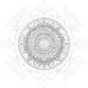 An intricate mandala design incorporating symbols of Reiki and a radiant sun tattoo design idea