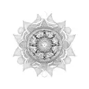 An intricate mandala design incorporating symbols of Reiki and a radiant sun tattoo design idea