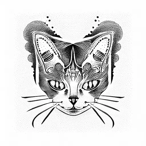 Cat with a ball of thread for two people tattoo design idea