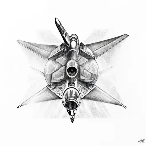 fighter jet half schematic half realistic  tattoo design idea