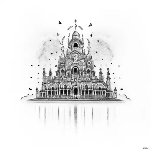 A Day of the Dead inspired sleeve tattoo featuring iconic Spanish landmarks tattoo design idea