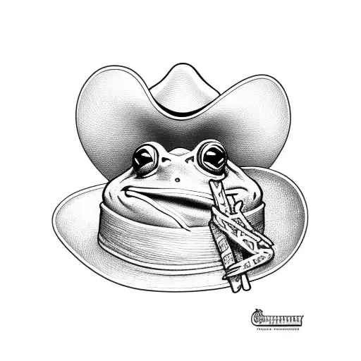 Frog with Cowboy hat and a piece of straw in its mouth tattoo design idea