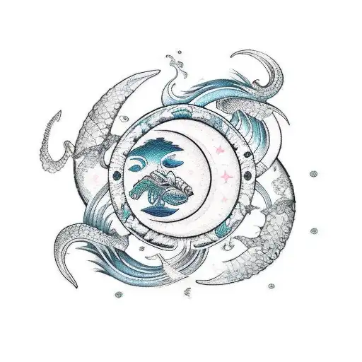ocean scorpio sign bufallo rose moon tattoo design idea