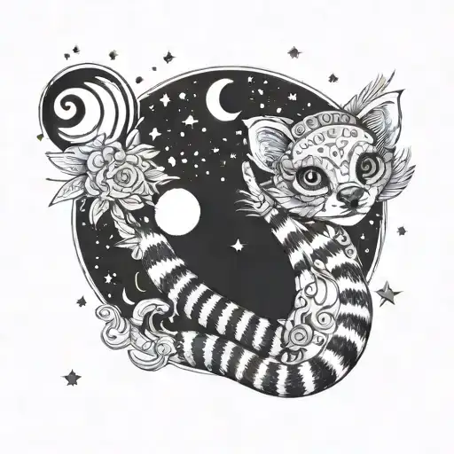 lemur moon and stars tattoo design idea