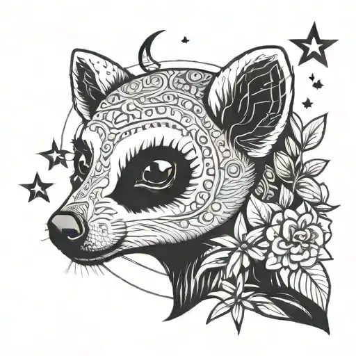 lemur moon and stars surrounding tattoo design idea