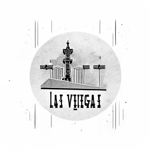 Las Vegas Sign as trash style. in the back the American flagg. Hollywood sign and Los Angeles as trash. tattoo design idea