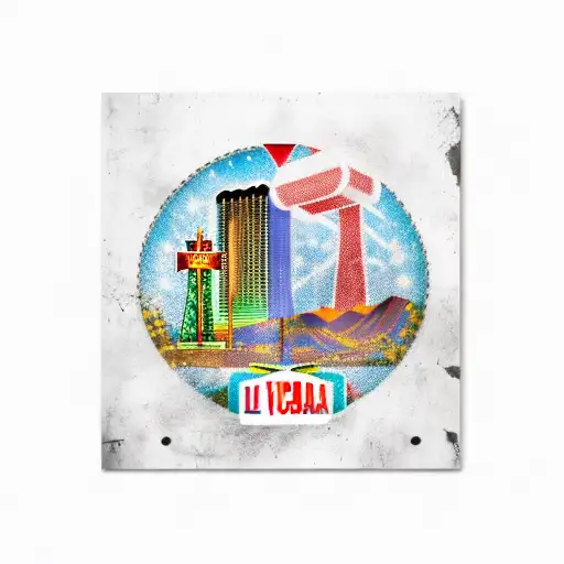 Las Vegas Sign as trash style. in the back the American flagg. Hollywood sign and Los Angeles as trash. tattoo design idea