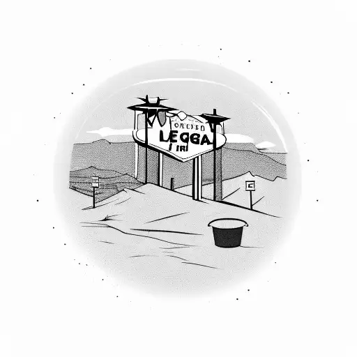 Las Vegas Sign as trash style. in the back the American flagg. Hollywood sign and Los Angeles as trash. tattoo design idea