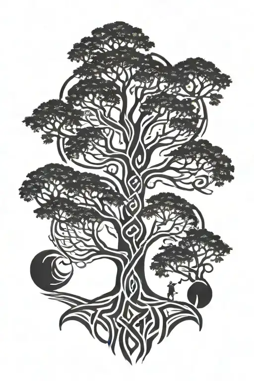 african tribal with tree intertwined tattoo design idea