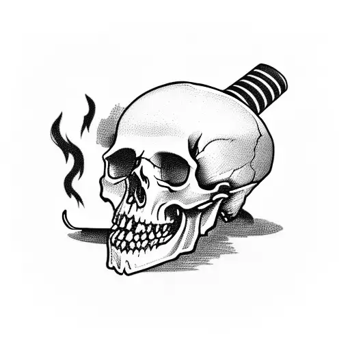 skull with hat is cigarette smoking tattoo design idea