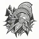 spartan helmet mountain outline tattoo design idea