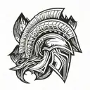 spartan helmet mountain outline tattoo design idea