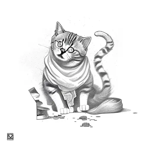 cat half desde half alive and poison inside one box tattoo design idea