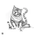 cat half desde half alive and poison inside one box tattoo design idea