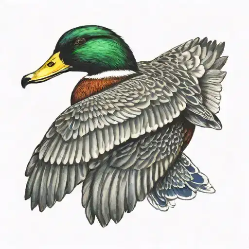 mallard duck flying tattoo design idea