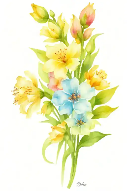 birth flower bouquet March, July, August, October   tattoo design idea
