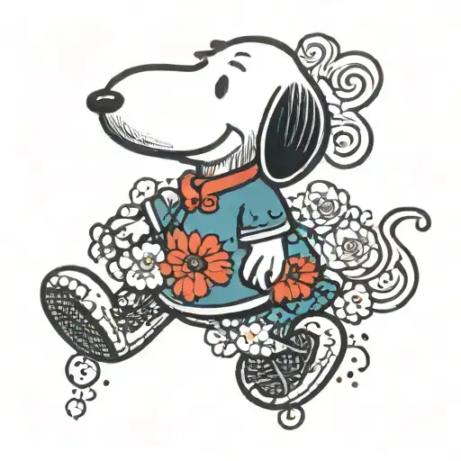 snoopy and red heart tattoo design idea