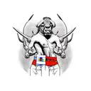 Bull and bull fighter holding irish flag tattoo design idea