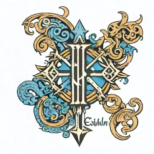 Roman numerals of September 15, 2013 with the name Elijah Cross of it in blue tattoo design idea