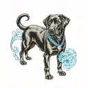 black labrador dog with white chest and one blue eye tattoo design idea