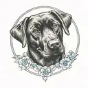 black labrador dog with white chest and one blue eye tattoo design idea