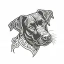 black labrador dog with white chest and one blue eye tattoo design idea