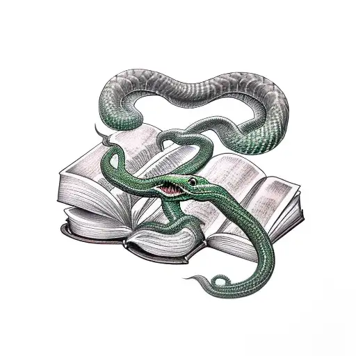 Slytherin snake reading a book  tattoo design idea