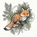 abstract fox and Rowan tree leaf  tattoo design idea
